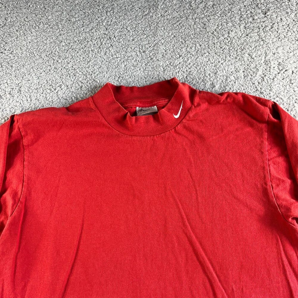 VINTAGE‎ Nike T Shirt Mens Medium Red Pullover Mock Neck Outdoor Long Sleeve 90s